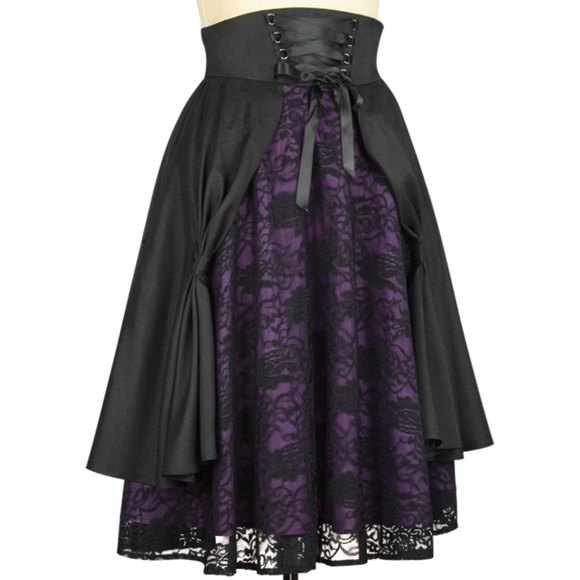 Victorian Gothic Steampunk Satin Lace Skirt - Picture 2 of 5